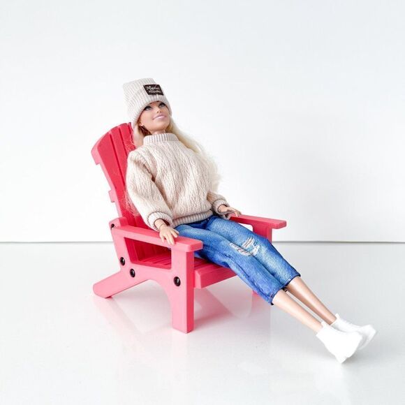 Miniature Adirondack Chair Dark Pink For 12” Barbie Integrity Fashion Dolls 1:6 - Picture 1 of 4